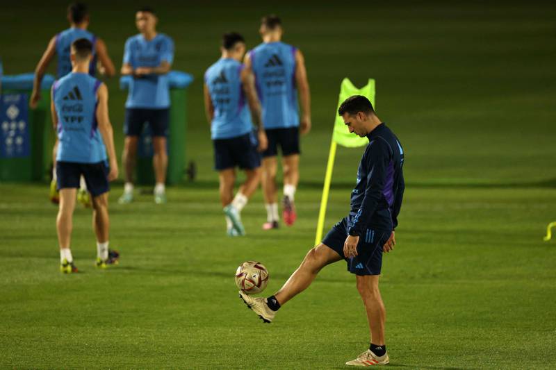 Argentina's coach Lionel Scaloni oversees his team training session. AFP