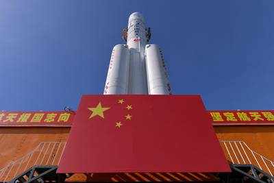 A Long March-5 rocket is seen at the Wenchang Space Launch Center in south China's Hainan Province, Friday, July 17, 2020.  AP