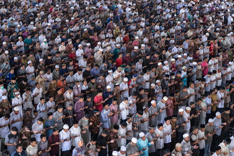 Muslim men attend a Friday prayer despite concerns of the new coronavirus outbreak, at a mosque in Lhokseumawe, Indonesia. AP