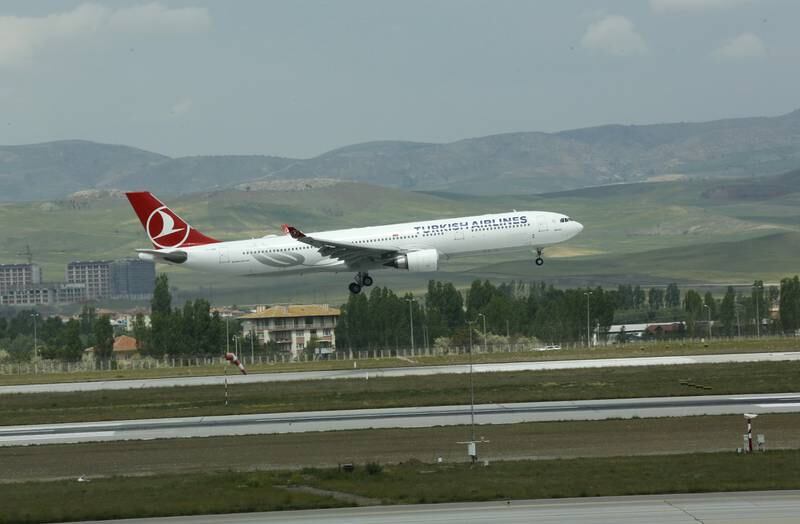 A Turkish Airlines plane lands after resuming domestic flights in Esenboga Airport, Ankara, Turkey. EPA