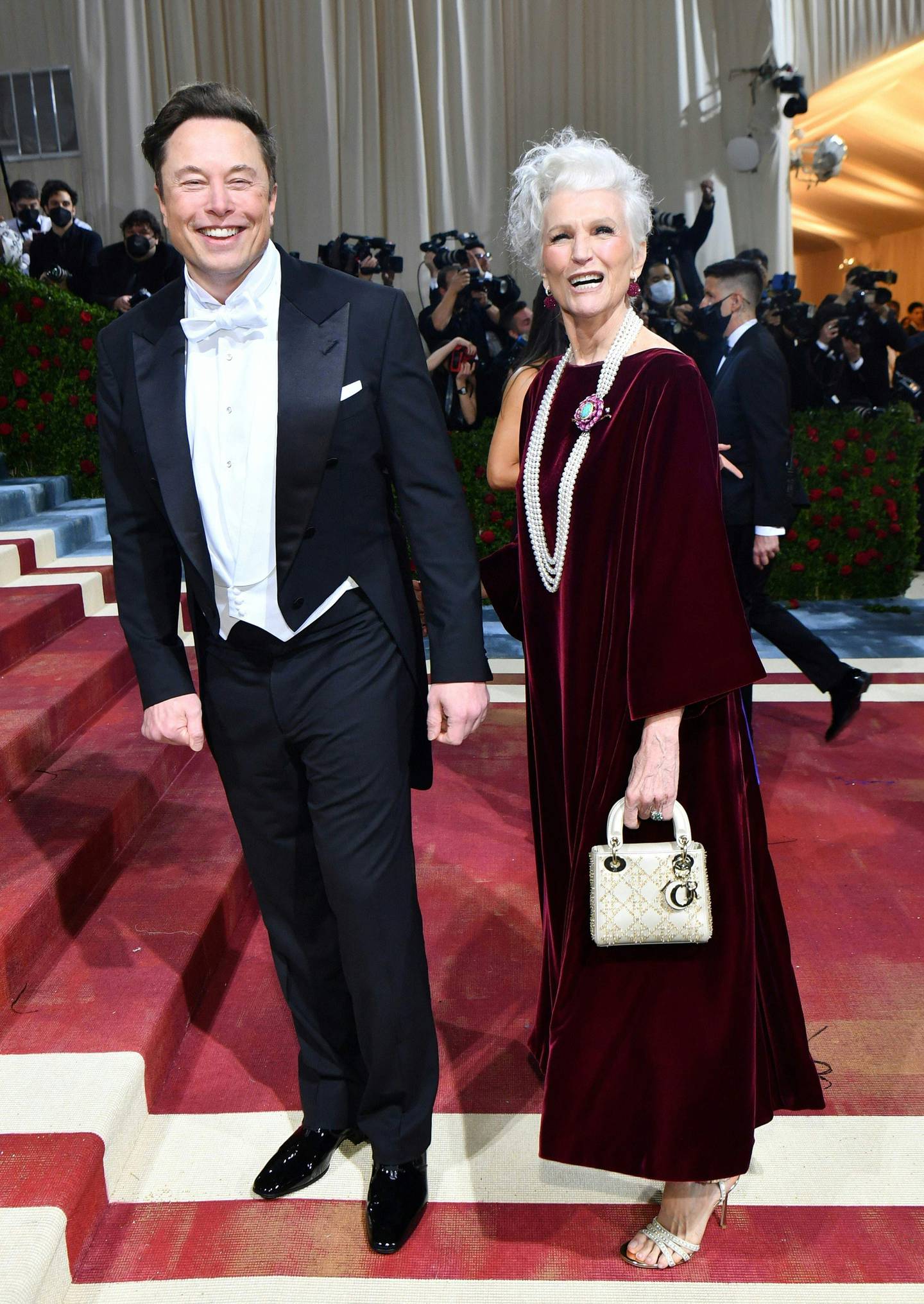 Maye and Elon Musk arrive at the 2022 Met Gala in New York. This was Elon's first major public outing since his bid to buy Twitter began. AFP 