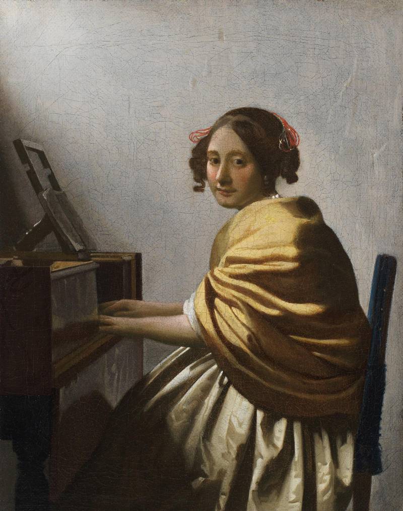 Young Woman Seated at a Virginal (c.1670), detail, by Johannes Vermeer (1632-1675), Oil on canvas  