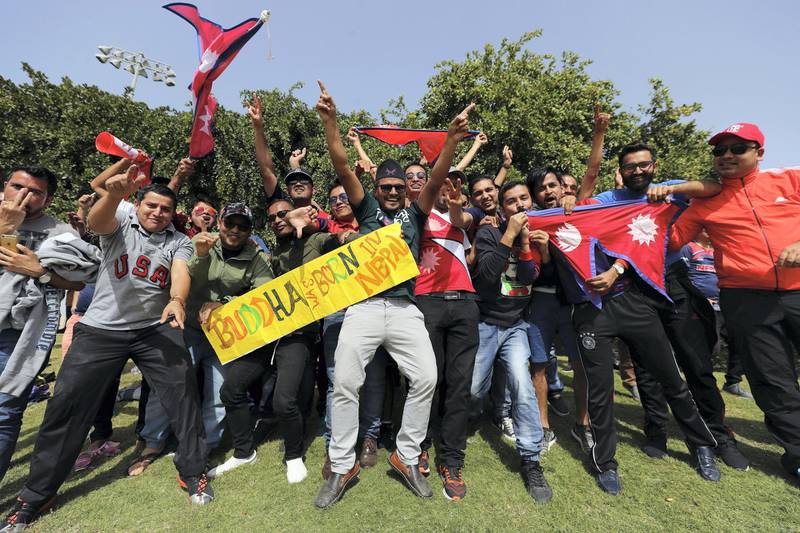 Dubai, United Arab Emirates - January 26, 2019: Nepal fans during the the match between the UAE and Nepal in a one day internationl. Saturday, January 26th, 2019 at ICC, Dubai. Chris Whiteoak/The National