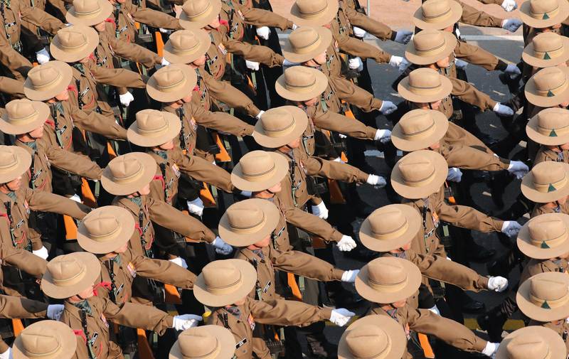 Indian Army officers participate in the 70th Republic Day celebrations in New Delhi. EPA