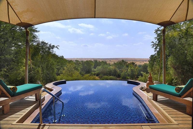 Each villa at Al Maha Desert Resort comes with a private pool. Courtesy Al Maha Desert Resort and Spa