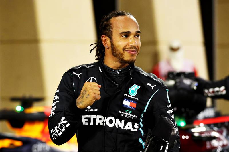 Lewis Hamilton after winning in Bahrain. Getty
