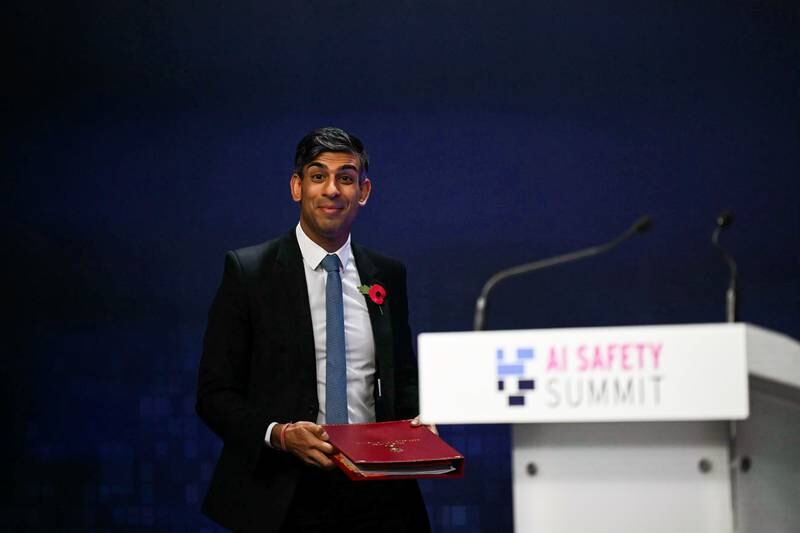 British Prime Minister Rishi Sunak attends the AI Safety Summit at Bletchley Park, England on November 2. AI sceptics – whether intentionally or not – are accused of panicking the public and governments, something seen at the recent Bletchley Park event. Getty