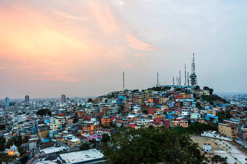 Guayaquil city, Ecuador, at sunset. Red-list restrictions still apply for travel to and from the South American country.