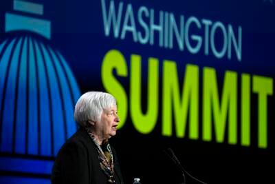 Treasury Secretary Janet Yellen speaks to the American Bankers Association in Washington. AP