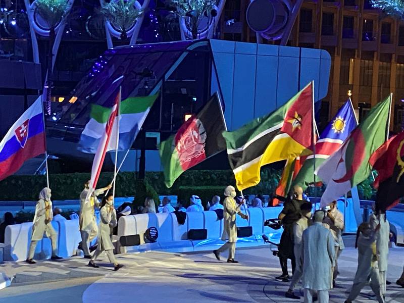 The flag of the Islamic Republic of Afghanistan is pictured at the opening ceremony of Expo 2020 Dubai. Reuters