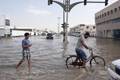 Heavy flooding in Sharjah's Industrial Area One just behind Sharjah City Centre. Antonie Robertson/The National