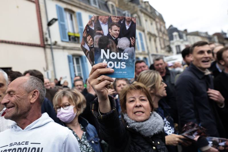 Macron supporters in Saint-Pierre-en-Auge, northern France. AP