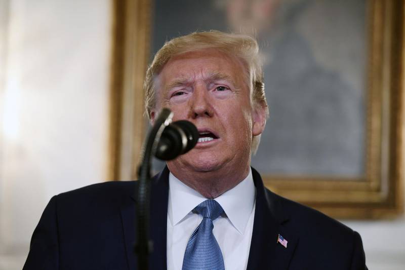 US President Donald Trump speaks about Syria in the Diplomatic Reception Room at the White House in Washington, DC, October 23, 2019. / AFP / SAUL LOEB
