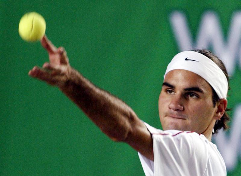 Roger Federer during the Watsons Water Champions Challenge tennis tournament in Hong Kong in 2004. AFP