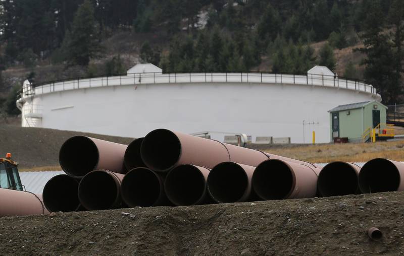 Replacement pipe is stored near crude oil storage tanks  in Kamloops, British Columbia, Canada November 15, 2016.   REUTERS/Chris Helgren