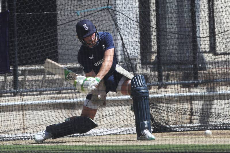 Jos Buttler bats in the nets during a practice session at the Adelaide Oval. AFP