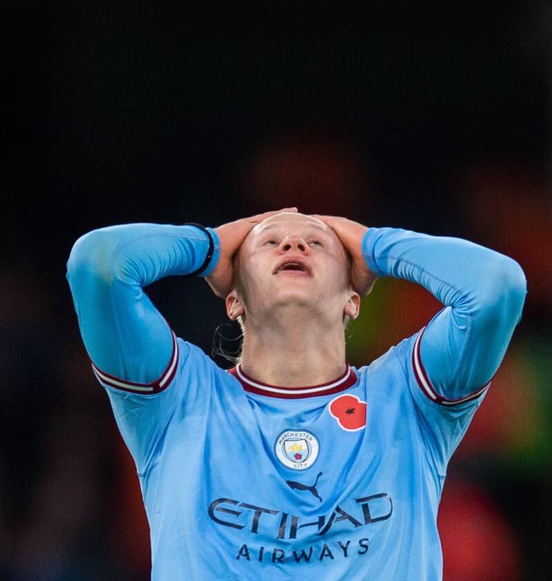 Erling Haaland reacts during the match. EPA