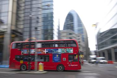 A bus travels along Bishopsgate in the City of London. Britain saw the sharpest increase in empty offices since the global financial crisis of 2008-09 late last year. Bloomberg