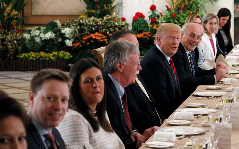 US president Donald Trump and his delegation have lunch. Jonathan Ernst / Reuters