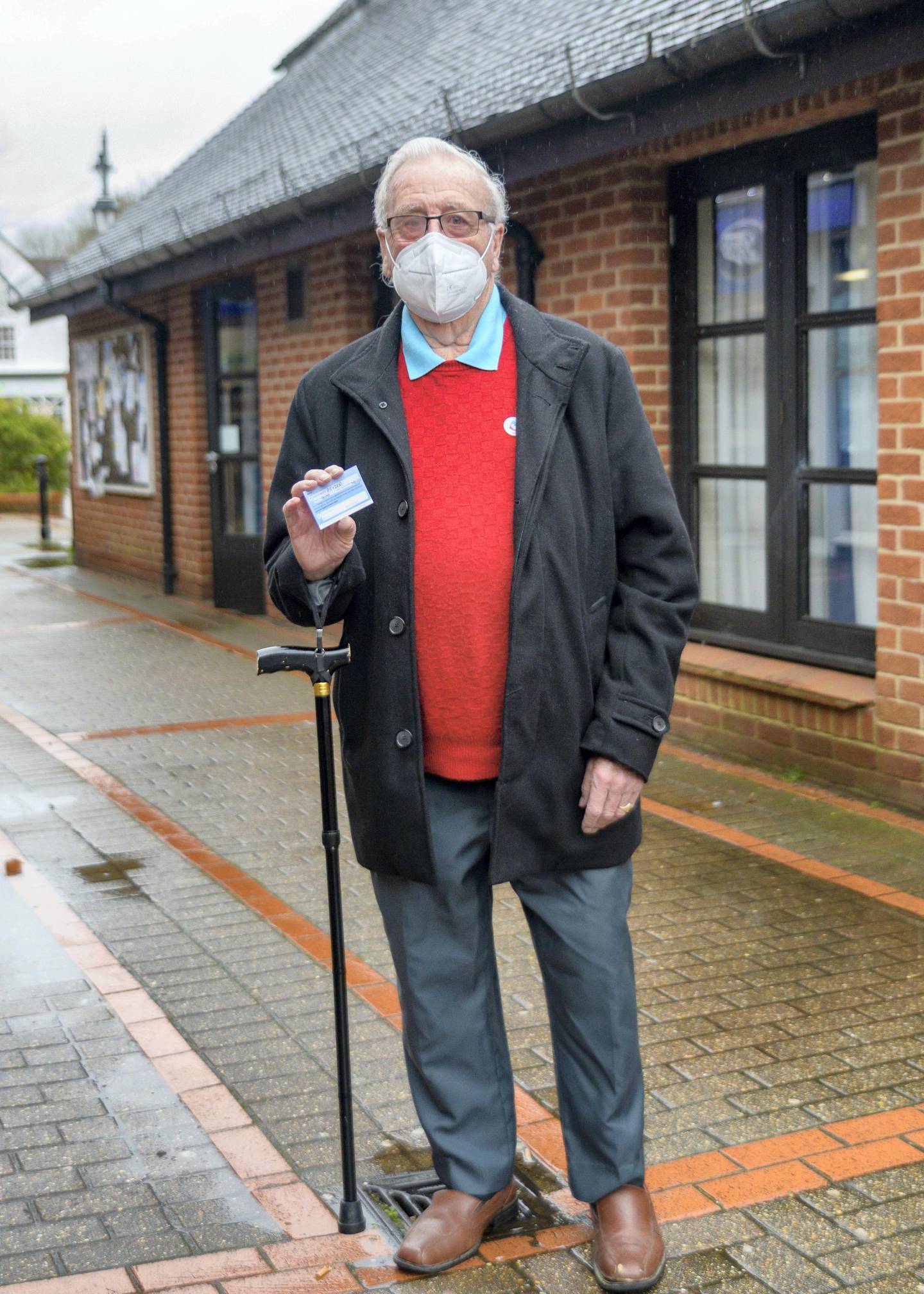 Cranleigh resident Derek Johnson, 87, said he felt 'relieved' to receive the vaccine on Thursday morning. Martin Bamford for The National