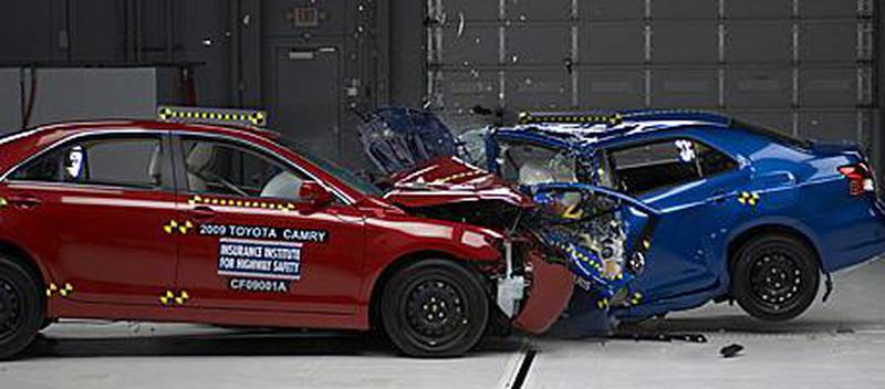 When a Toyota Camry and a Yaris were involved in a 40mph collision , the Insurance Institute for Highway Safety found 'a lot of intrusion into the smaller car' and rated the Yaris' performance in this test as 'poor'. The Yaris fared better in a crash at a similar speed into a deformable barrier, when the driver's space was well-protected.