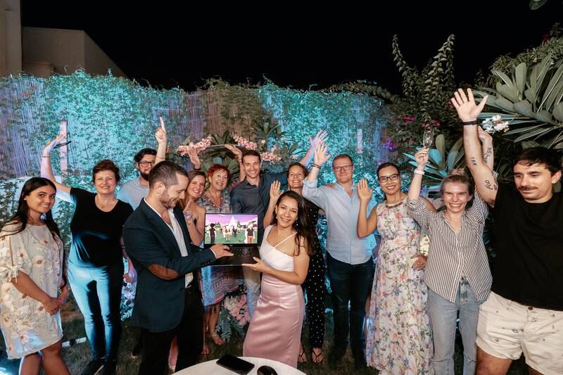 The couple and some guests at their real-life wedding venue in The Springs community in Dubai.