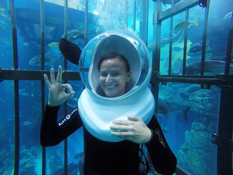 Amanda Tomlinson tries out the Shark Encounter Experience. Courtesy Amanda Tomlinson