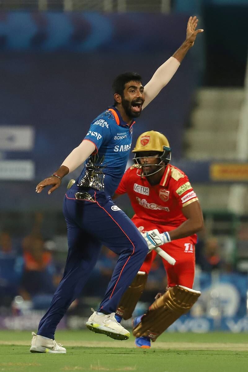 Jasprit Bumrah of Mumbai Indians successfully appeals for the wicket of Nicholas Pooran. Sportzpics for IPL
