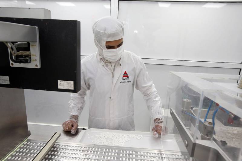 A Photo shows a part of developing and manufacturing pharmaceutical products at the labs of Hikma in Amman, Jordan. Hikma Pharmaceuticals is a fast growing multinational pharmaceutical group which was founded in 1978 in Jordan.  (Salah Malkawi for The National) *** Local Caption ***  SM_Hikma_078.jpg