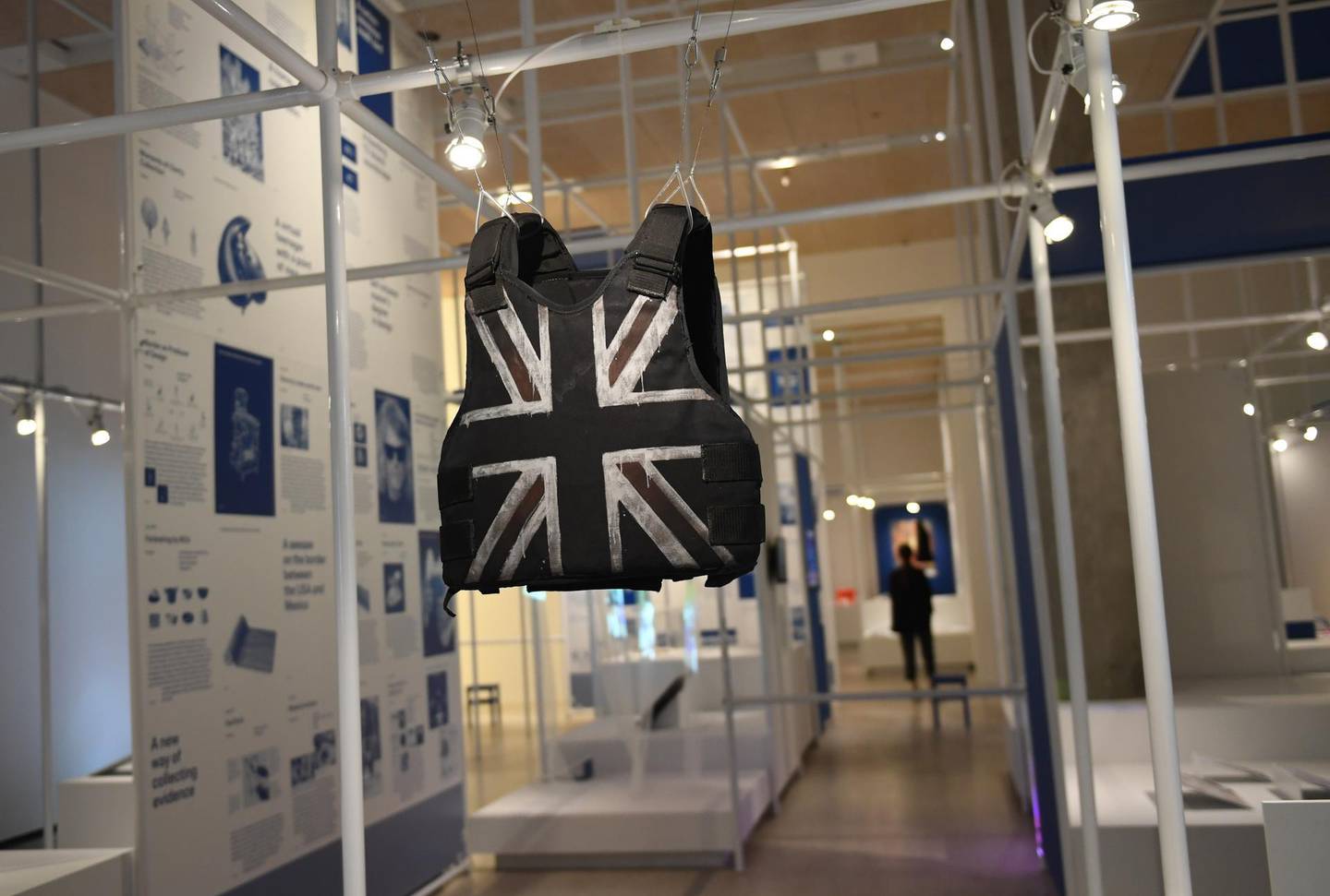 LONDON, ENGLAND - OCTOBER 20: Stormzy's Stab Proof Vest, by Banksy, on display during the "Beazley Designs Of The Year 2020" photocall at Design Museum on October 20, 2020 in London, England. (Photo by Stuart C. Wilson/Getty Images)