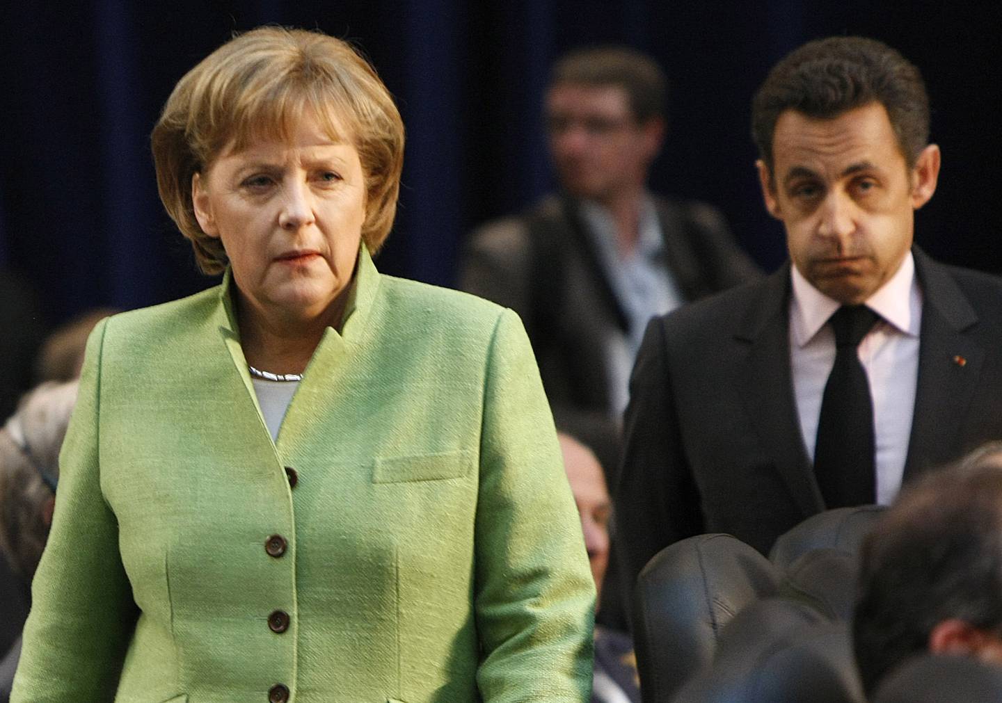 Angela Merkel and Nicolas Sarkozy were urged by Ukraine to visit the site of apparent massacres near Kyiv. AP 