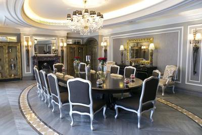 The dining room at St Regis’s Sir Winston Churchill suite. Reem Mohammed / The National