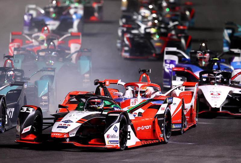 Race action during the ABB FIA Formula E Championship in Riyadh, Saudi Arabia. Getty