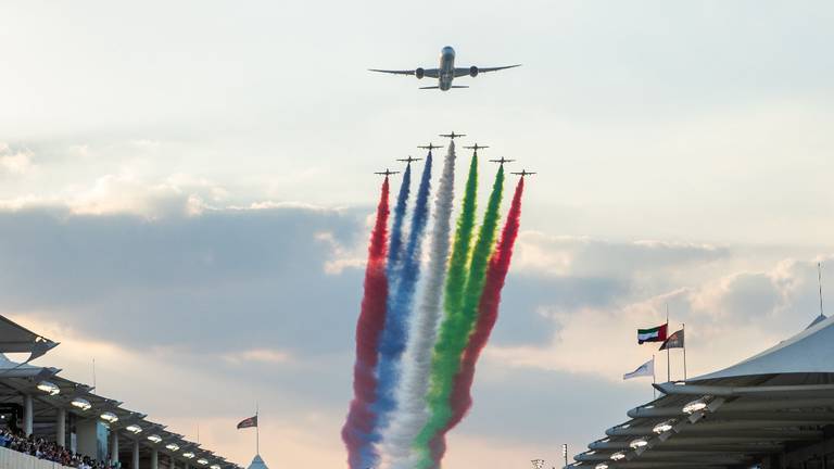 An image that illustrates this article Etihad Airways performs spectacular flypast at Abu Dhabi Grand Prix