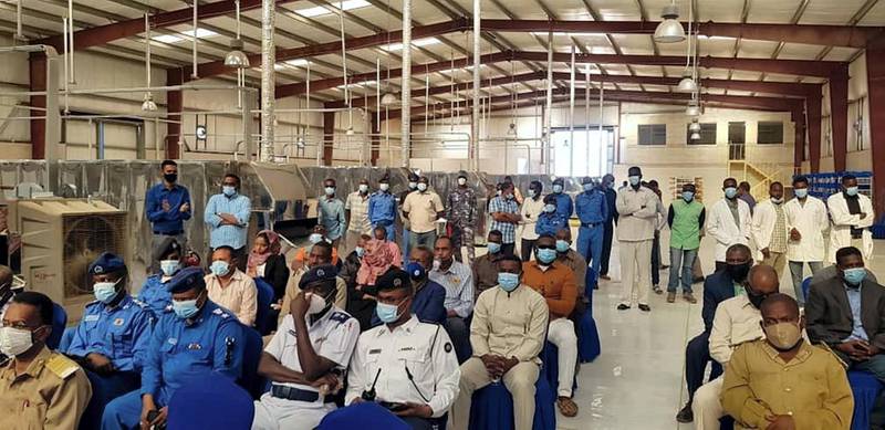 Workers at their first day of work at the recently inaugurated the Nile Valley Complex  for bread production in Khartoum, Sudan, Courtesy Sudan News Agency