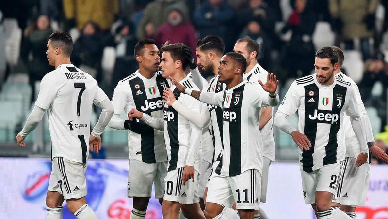 The Juventus players had plenty to celebrate as they moved nine points clear at the top of the Serie A table. ANSA via AP