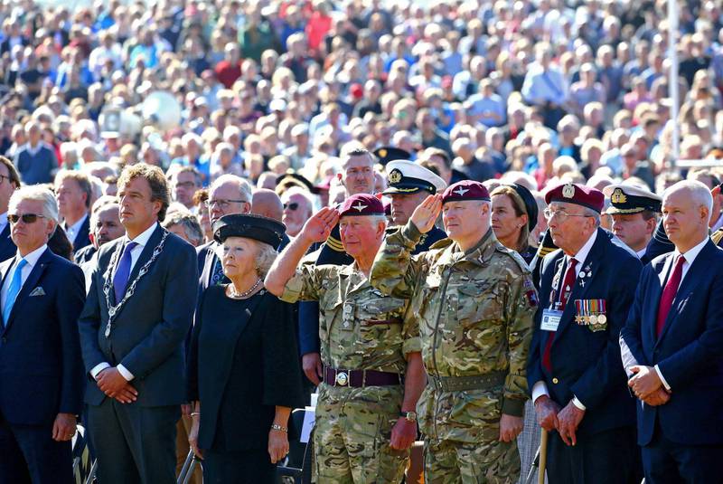 Lt Gen Sir John Lorimer attends the commemorations of the Operation Market Garden 75th anniversary in Ede, the Netherlands, alongside Prince Charles. in 2019. Shutterstock
