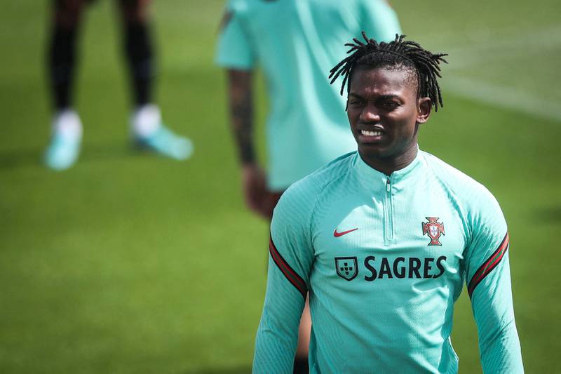 Portugal forward Rafael Leao at the training session ahead of their match against Spain. AFP