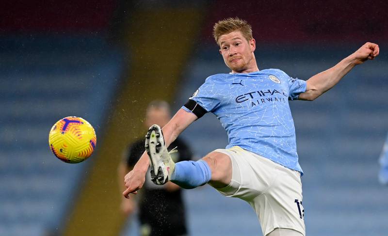 Manchester City's Kevin De Bruyne controls the ball during the match against Burnley at the Etihad Stadium on Saturday. AP