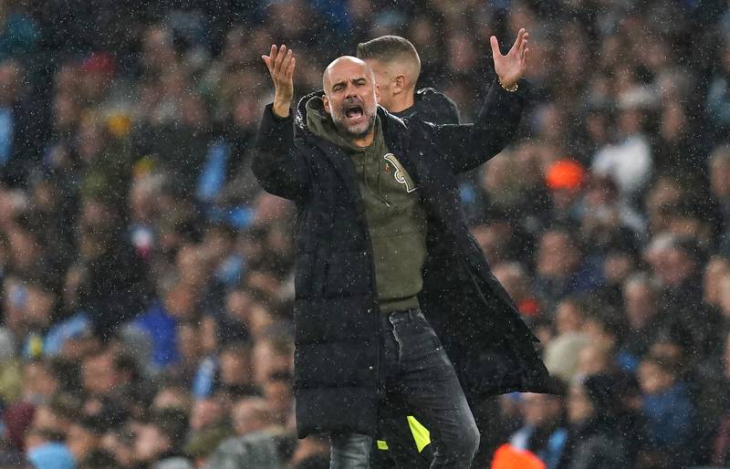 Manchester City manager Pep Guardiola reacts during the game. PA
