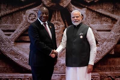Indian Prime Minister Narendra Modi welcomes South Africa President Cyril Ramaphosa to the G20 summit, three weeks after the leaders were together at the Brics summit in Johannesburg. Reuters