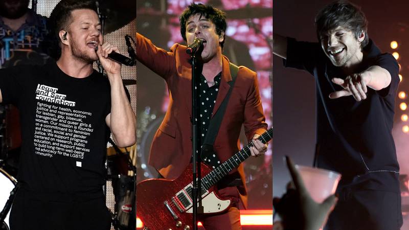 Dan Reynolds of Imagine Dragons, Billie Joe Armstrong of Green Day and British singer Louis Tomlinson. The artists along with their bands have all cancelled upcoming shows in Russia following its invasion of Ukraine. Photos: AP and AFP