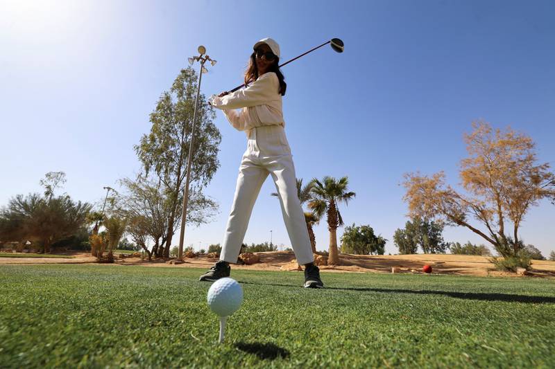 A golfer trains as part of Saudi Arabia's first professional  team for women, in Riyadh. All photos: Reuters