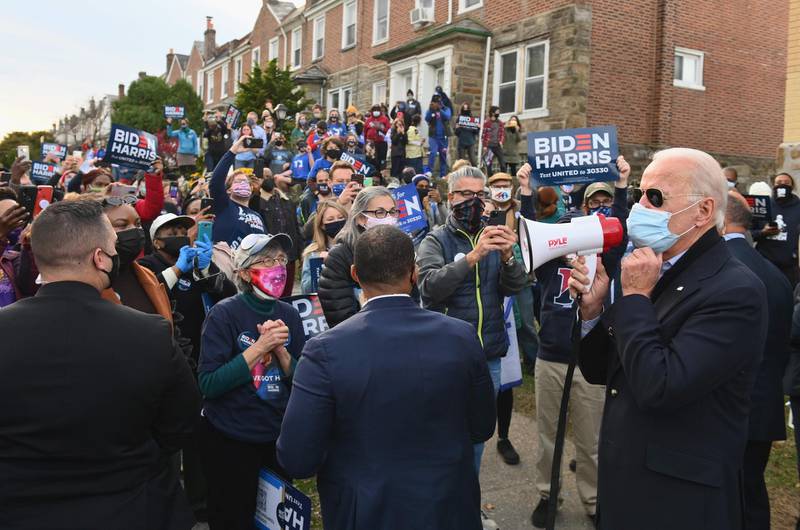 Democratic presidential candidate Joe Biden speaks to supporters in Philadelphia, Pennsylvania.  AFP