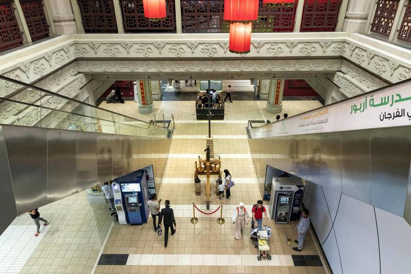 DUBAI, UNITED ARAB EMIRATES. 18 JULY 2018. STANDALONE. The China Court, a themed part of the Ibn Battuta Mall complex, that is modelled after the golden era of ancient China’s and depicts explorers and inventions by the Chinese Empire. (Photo: Antonie Robertson/The National) Journalist: None. Section: National.