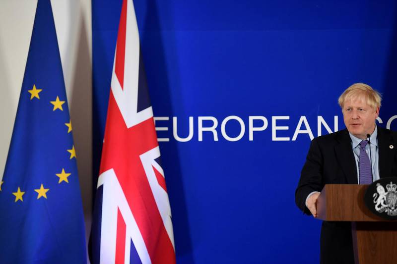 FILE PHOTO: Britain's Prime Minister Boris Johnson speaks during a news conference at the European Union leaders summit dominated by Brexit, in Brussels, Belgium October 17, 2019. REUTERS/Toby Melville/File Photo