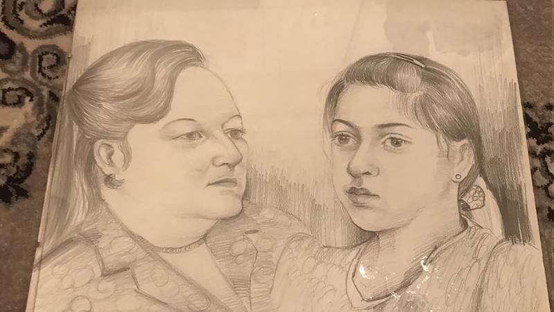 A sketch of Ms Bufton and Emirati student Reem Ali she tutored from age eight in English and French. Photo: Reem Ali