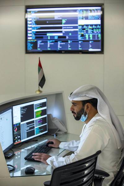 DUBAI, UNITED ARAB EMIRATES. 27 JULY 2020. MBRSC headquarters in Al Khawaneej. One week today since the Hope probe launched to Mars. Mohammed Alblooshi, Flight Controller. (Photo: Antonie Robertson/The National) Journalist: Sarwat Nasir. Section: National.