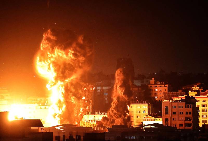 Fire and smoke rise over Gaza city as Israeli warplanes attack the Palestinian enclave. AFP
