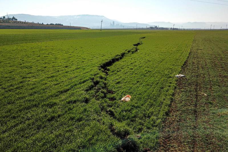 Cracks on a farm in Kahramanmaras, the epicentre of the first 7.8-magnitude earthquake, in south-eastern Turkey. AFP